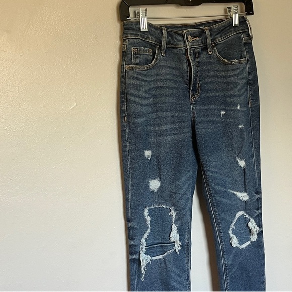 Old Navy High Rise Rockstar Super Skinny Distressed Denim Jeans Blue XS Small 2 - Picture 1 of 8
